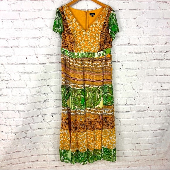 Tropical Resortwear maxi dress 14 Multicolored Flutter Sleeve V-Neck Sundress - Picture 1 of 10